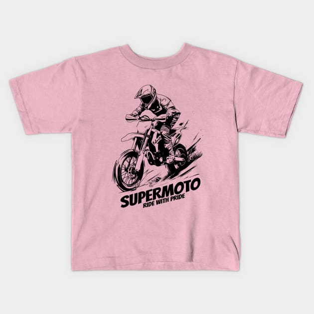 tshirt supermoto design with lettering ride with pride Kids T-Shirt by wahyuart21